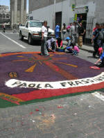 More street decorations for El Senor de los Milagros