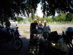Three English bikers having afternoon coffee at a Nicaraguan Little Chef