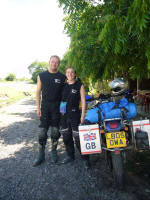 Three English bikers having afternoon coffee at a Nicaraguan Little Chef